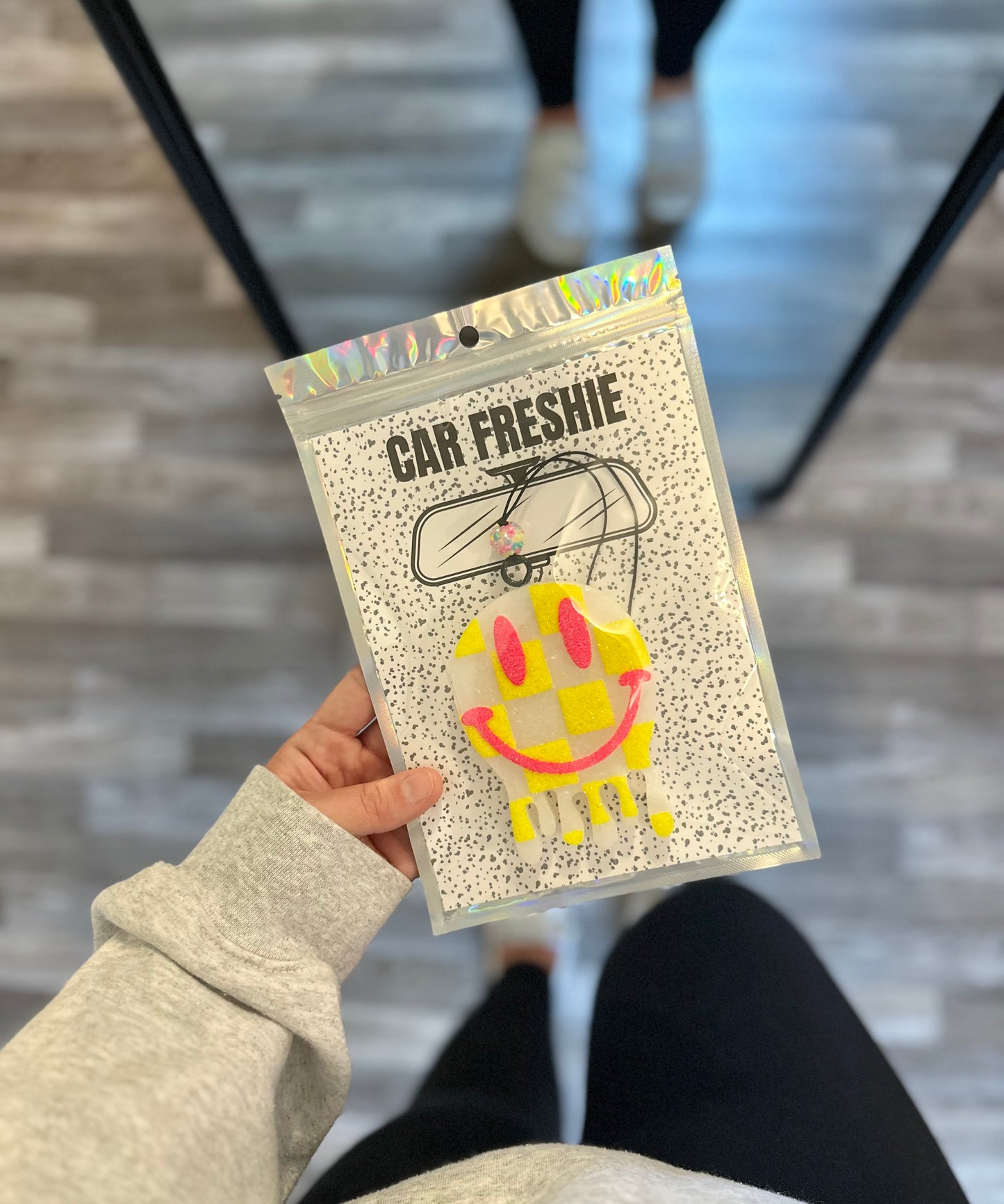 Checkered Drip Smiley (Lime + Pink) || Car Freshie