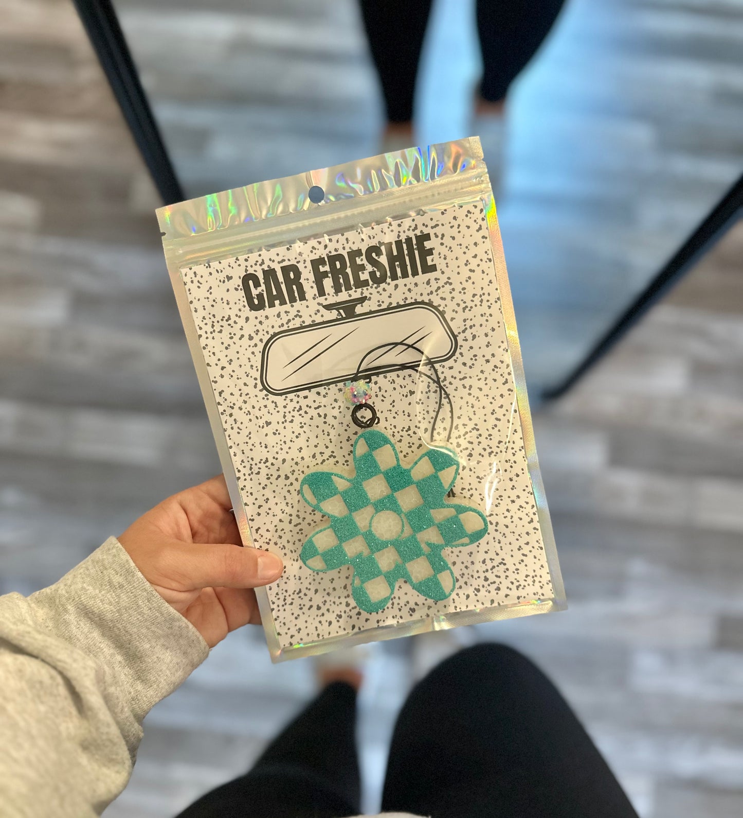 Checkered Flower (Teal) || Car Freshie