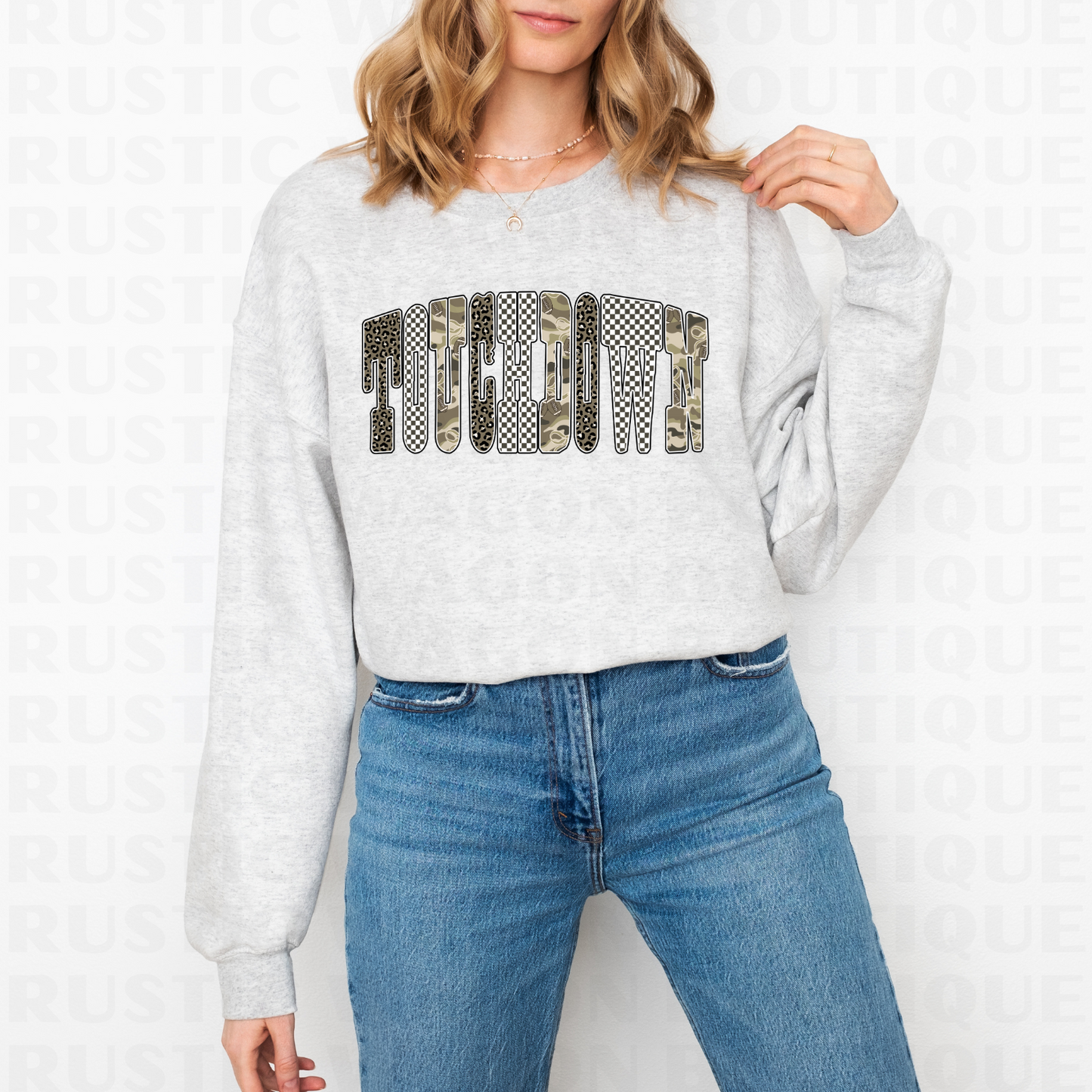 Neutral Bubble Letters - Touchdown || Graphic Crewneck + Tee