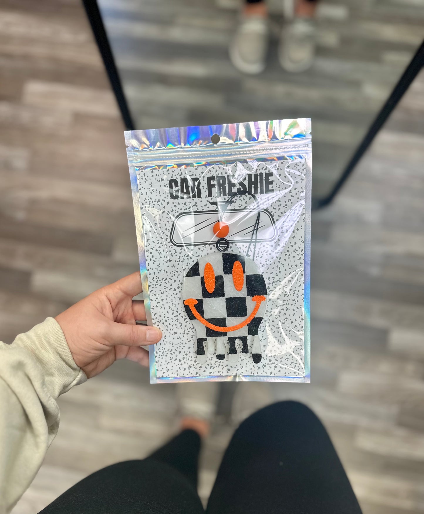 RTS || Checkered Drip Smiley (Black + Orange) || Car Freshie