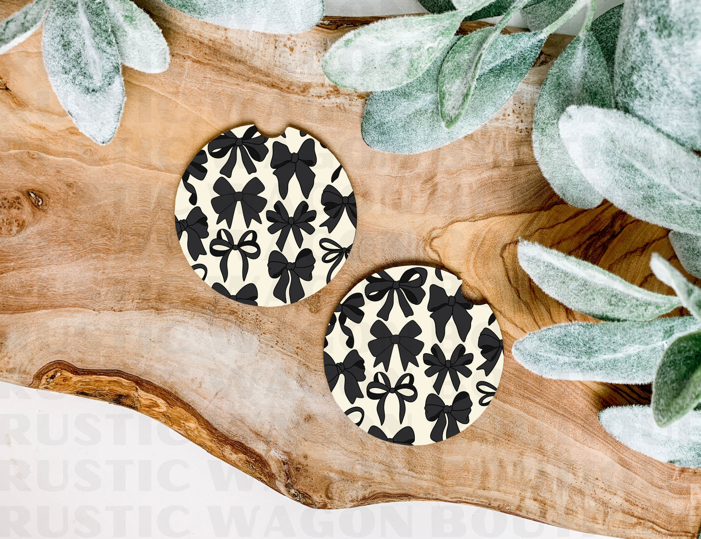 Black & Cream Bows || Car Coasters