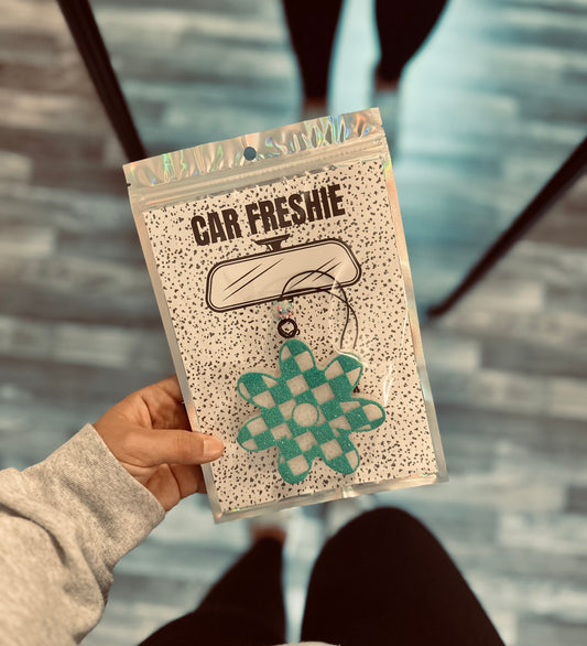 Checkered Flower (Teal) || Car Freshie