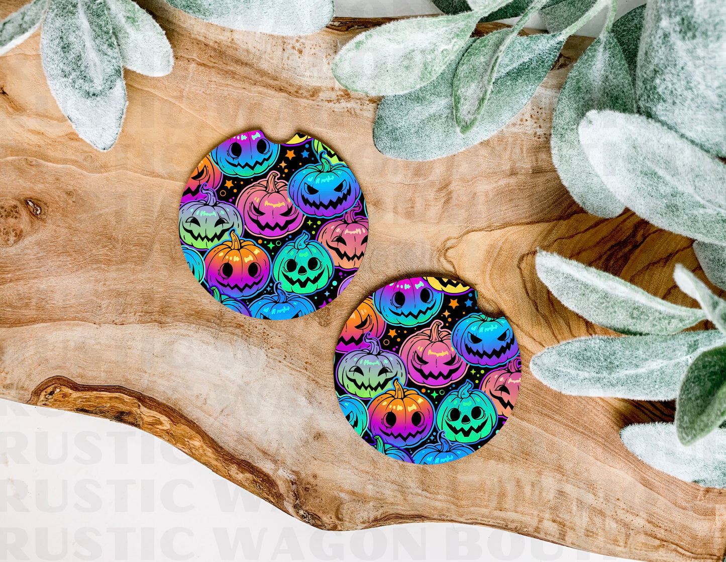 Neon Pumpkins || Car Coasters