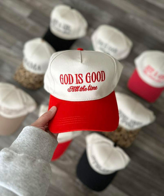 RTS || God Is Good All The Time (Red) || Embroidered Hat