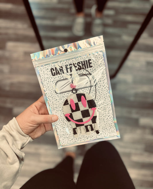 RTS || Checkered Drip Smiley (Black + Pink) || Car Freshie