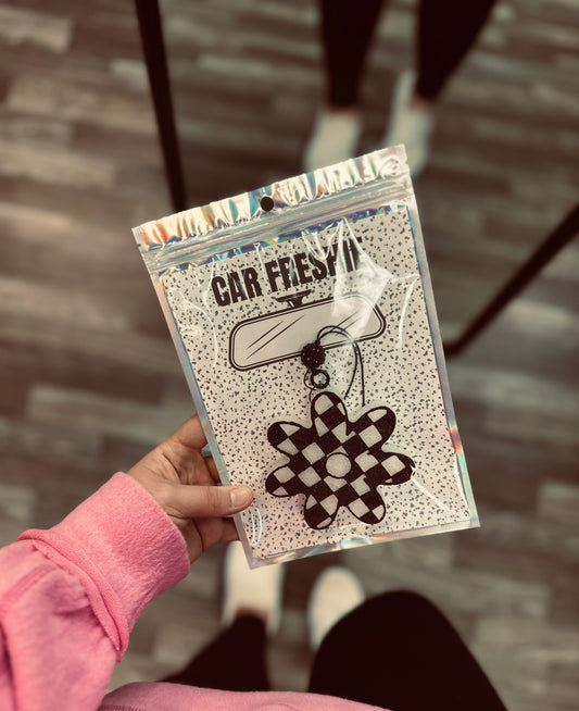 RTS || Checkered Flower (Black) || Car Freshie