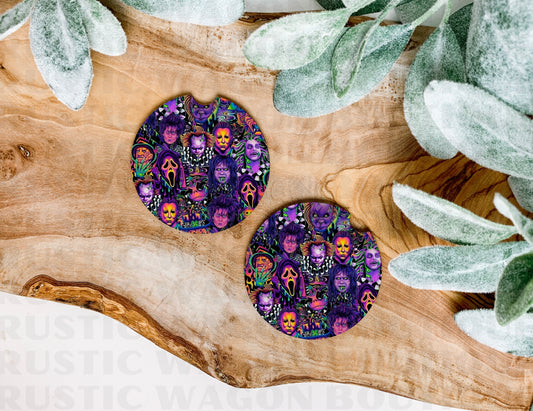 Neon Horror Faces || Car Coasters