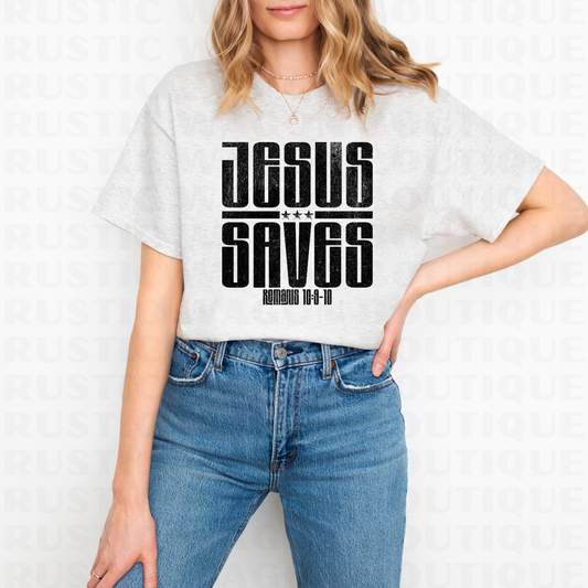 Jesus Saves (Romans 10:9-10) || Graphic Crewneck + Tee