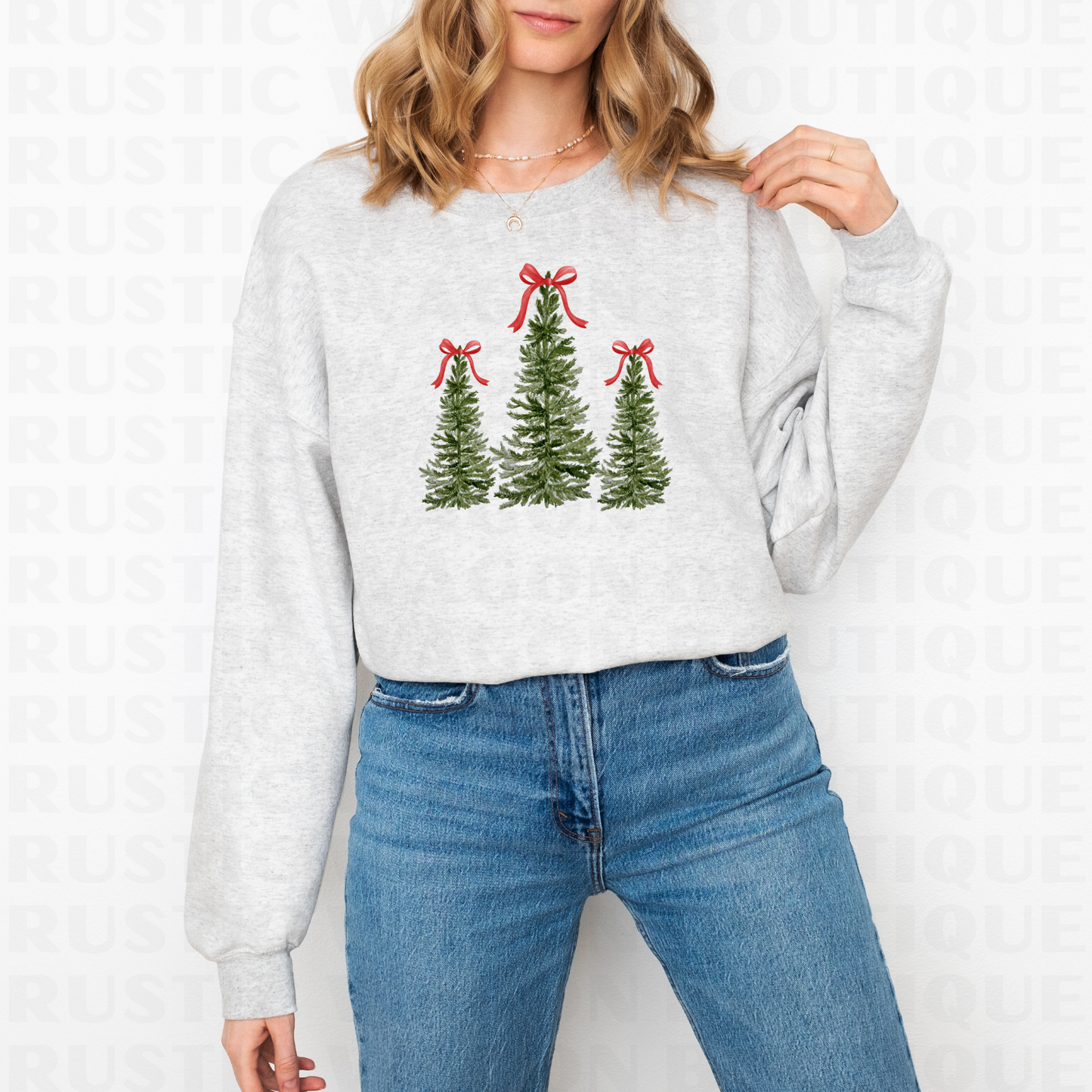 Red Bow Christmas Trees || Graphic Crewneck + Tee