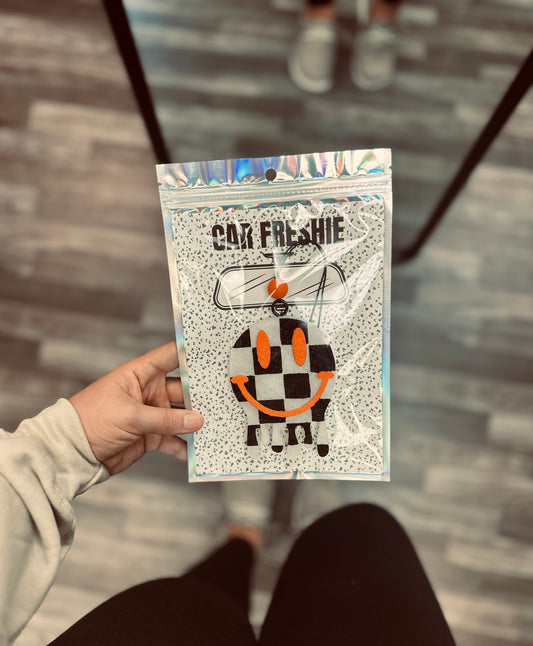 RTS || Checkered Drip Smiley (Black + Orange) || Car Freshie