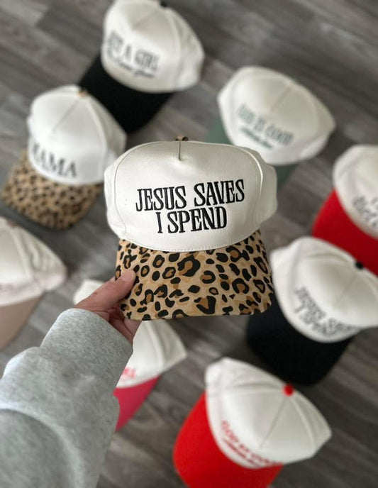 RTS || Jesus Saves I Spend (Leopard) || Embroidered Hat