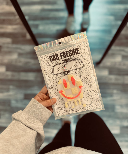 Checkered Drip Smiley (Lime + Pink) || Car Freshie