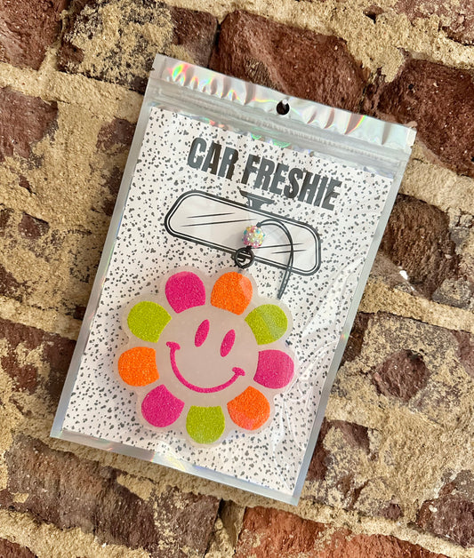 PREORDER : Smiley Flower (Orange, Lime + Pink) || Car Freshie