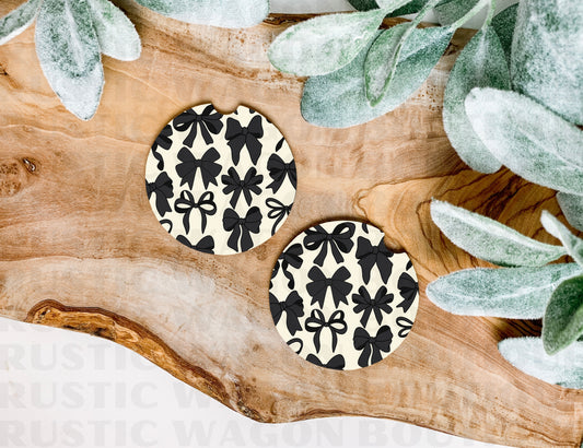 Black & Cream Bows || Car Coasters