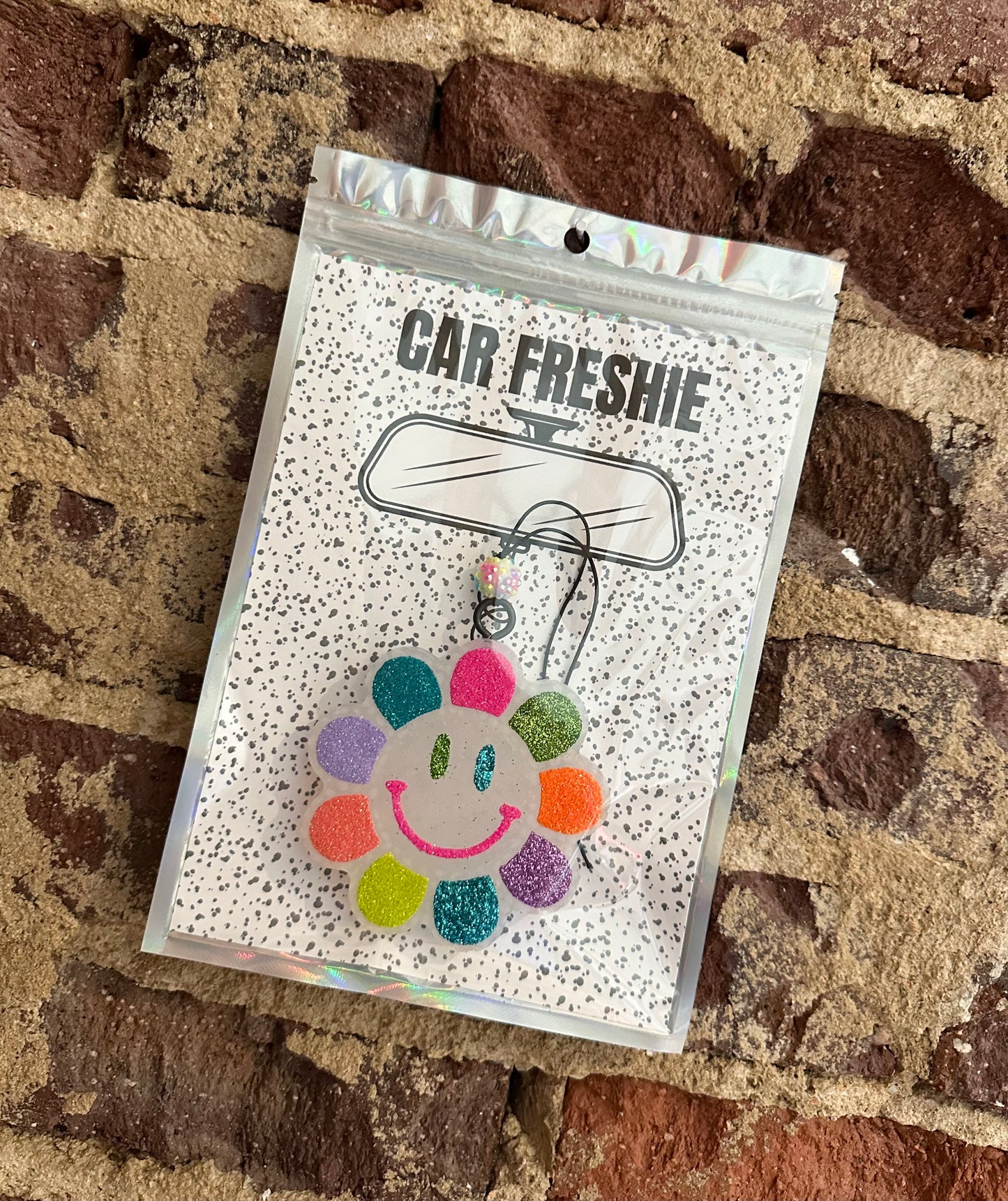 PREORDER : Smaller Smiley Flower (Rainbow) || Car Freshie