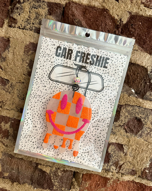 PREORDER : Checkered Smiley (Orange + Pink) || Car Freshie