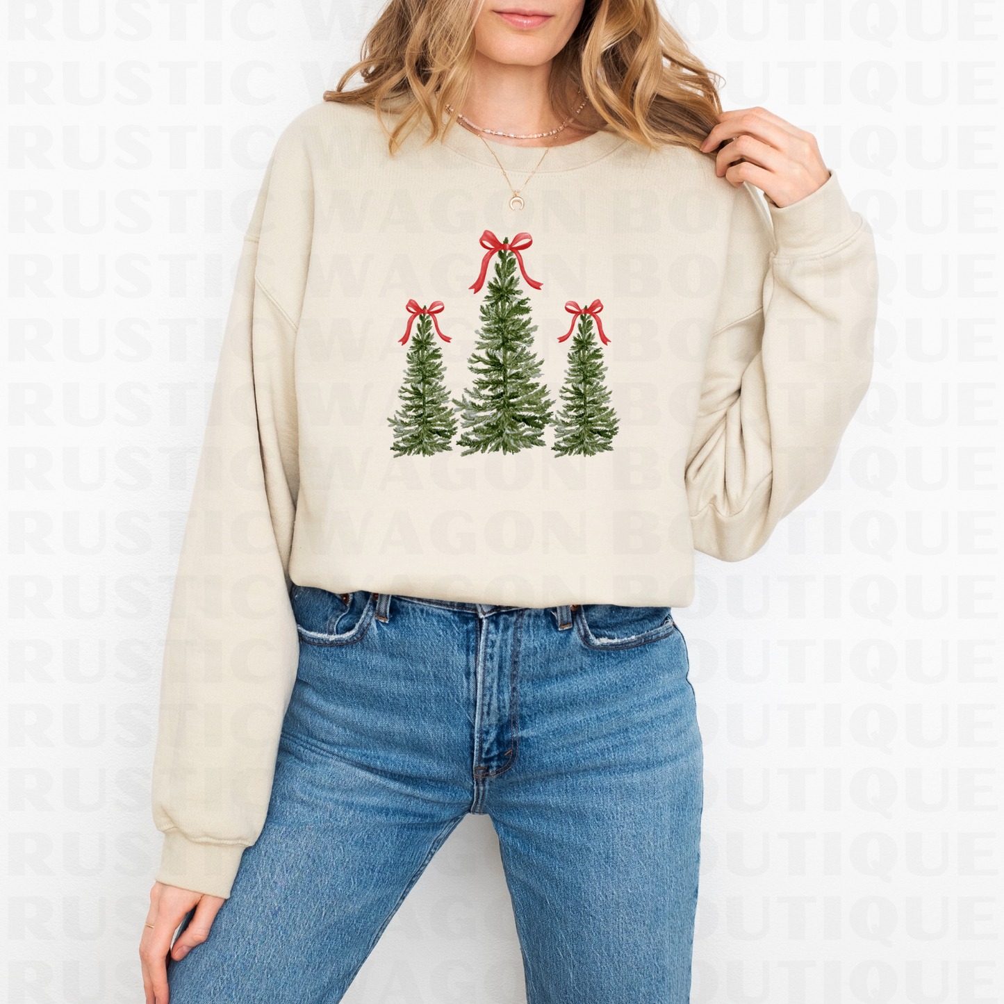 Red Bow Christmas Trees || Graphic Crewneck + Tee