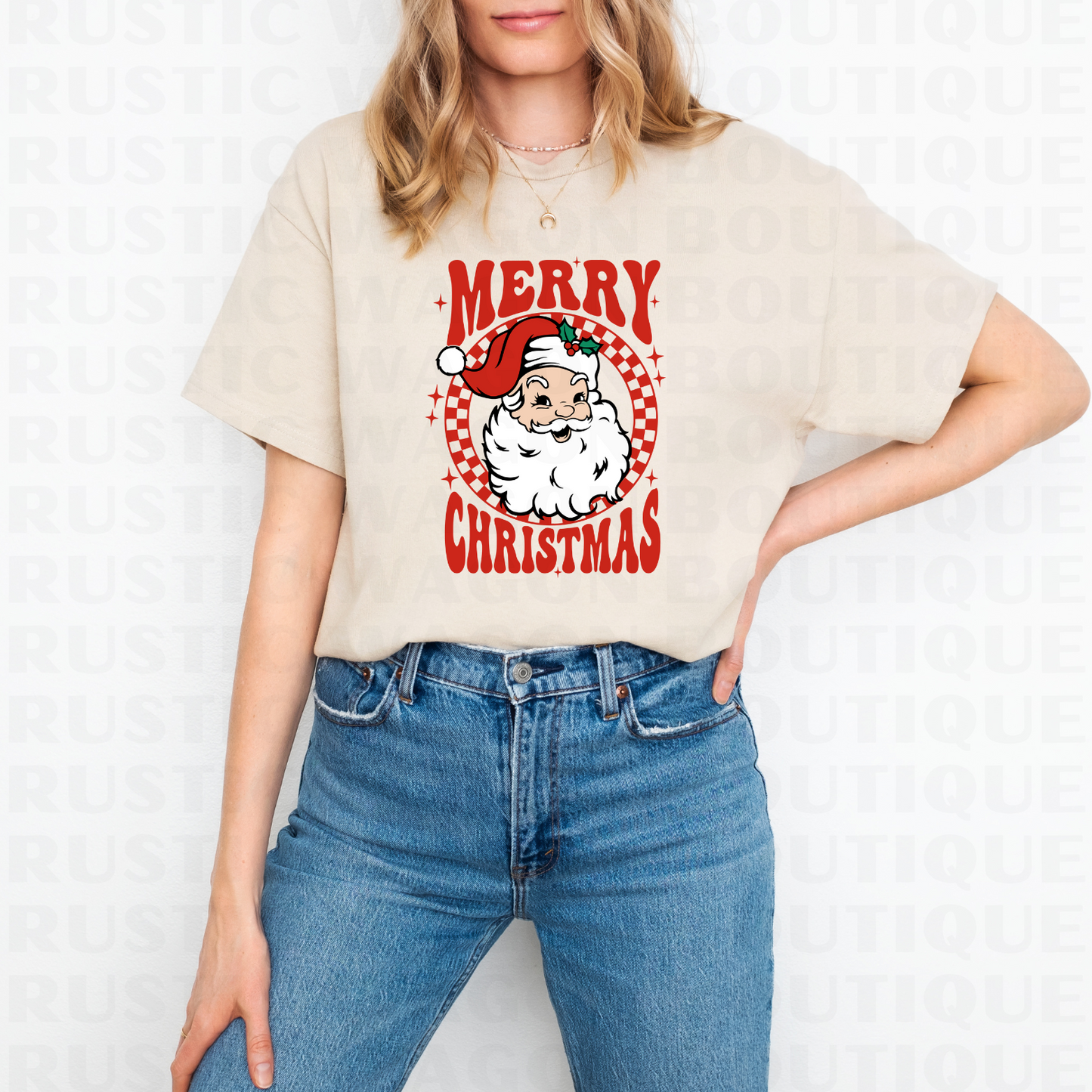 Checkered Merry Christmas || Graphic Crewneck + Tee