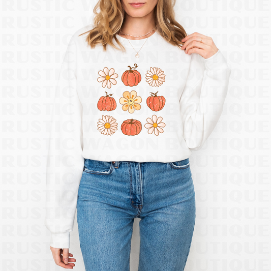 Retro Flower Pumpkins || Graphic Crewneck + Tee