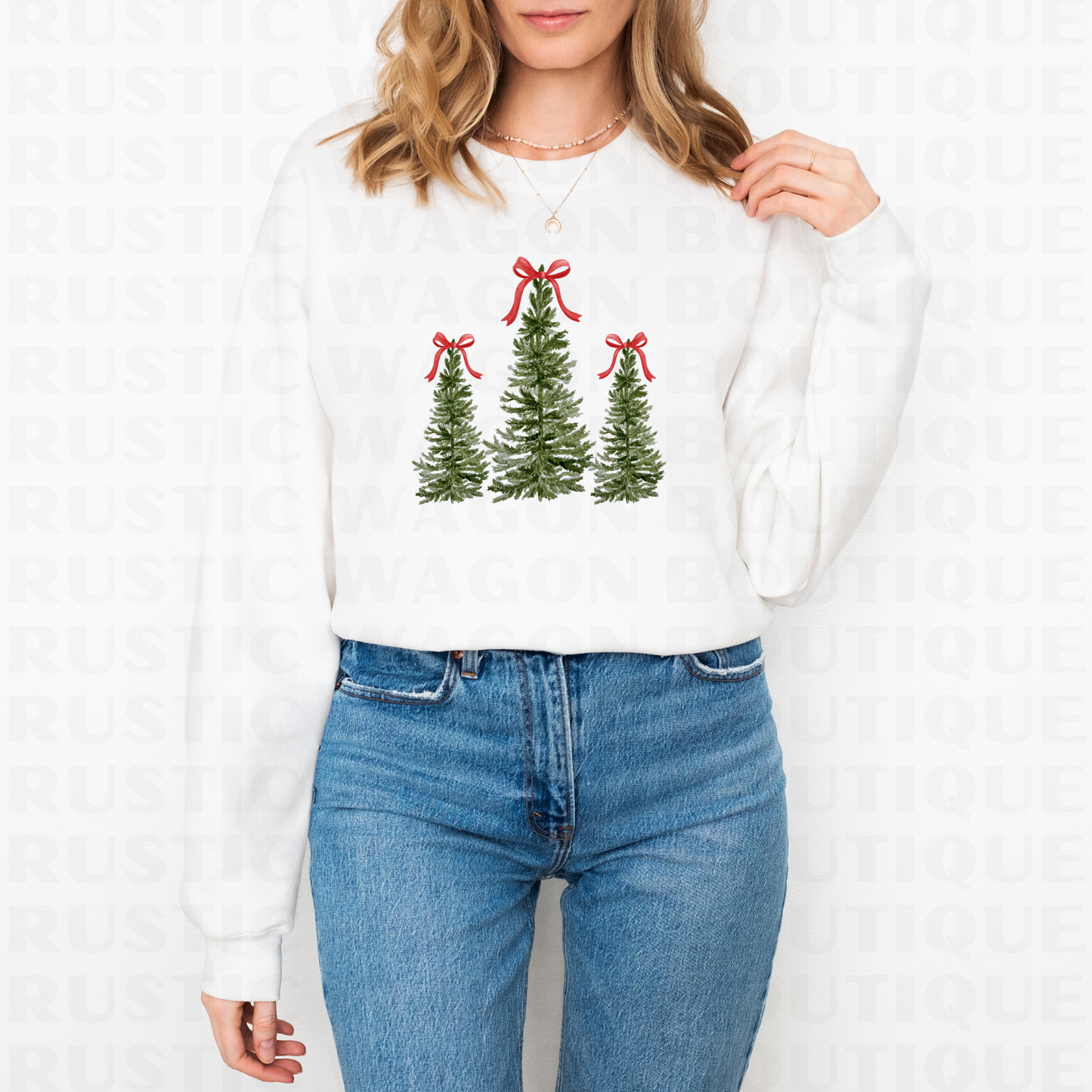 Red Bow Christmas Trees || Graphic Crewneck + Tee